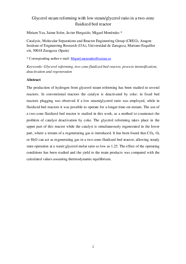 (PDF) Glycerol steam reforming with low steam/glycerol ratio in a two ...
