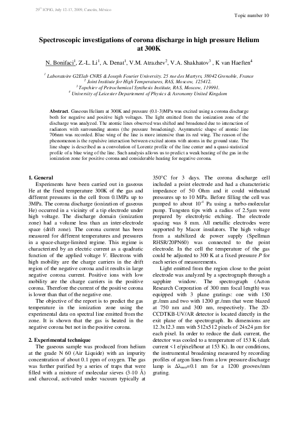 (PDF) Spectroscopic investigations of corona discharge in high pressure ...