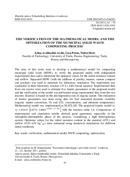 (PDF) The Verification of the Mathematical Model and the Optimization ...