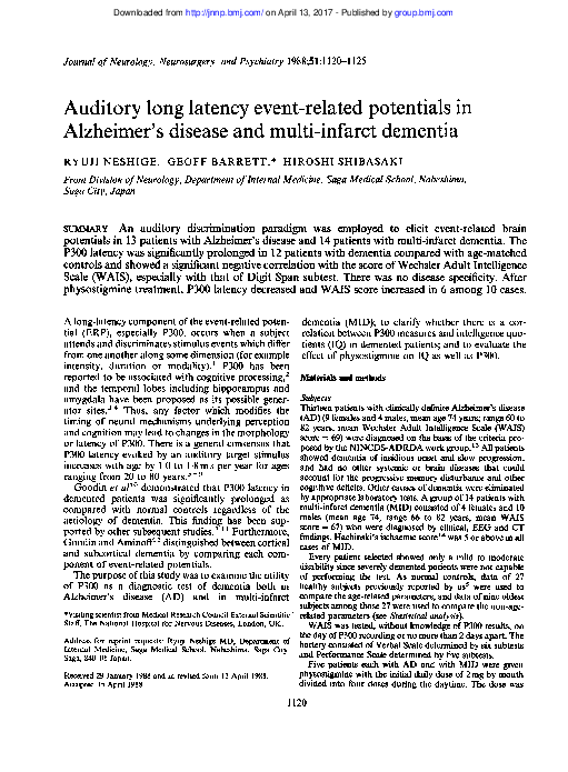 (PDF) Auditory long latency event-related potentials in Alzheimer's ...