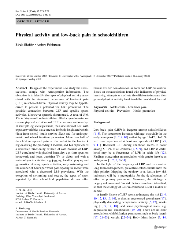 (PDF) Physical activity and low-back pain in schoolchildren