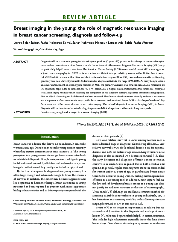 (PDF) Breast imaging in the young: the role of magnetic resonance ...