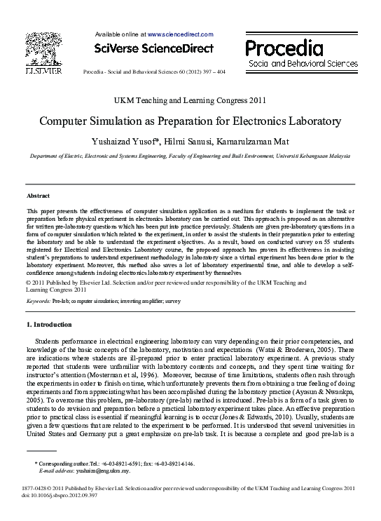 (PDF) Computer Simulation as Preparation for Electronics Laboratory
