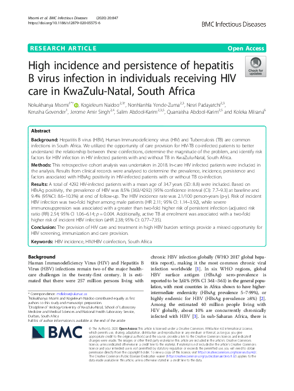 (PDF) High incidence and persistence of hepatitis B virus infection in ...
