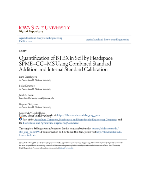 (PDF) Quantification of BTEX in Soil by Headspace SPME–GC–MS Using ...