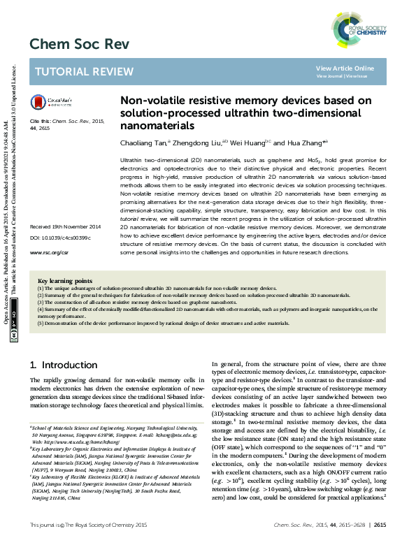 (PDF) Non-volatile resistive memory devices based on solution-processed ...