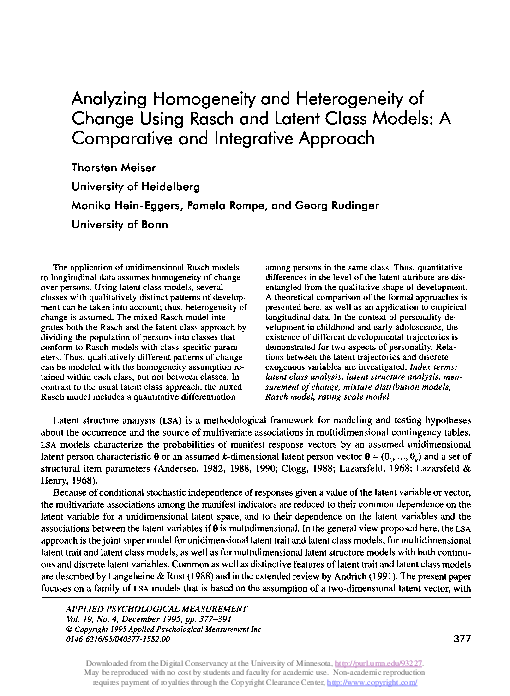 (PDF) Analyzing Homogeneity and Heterogeneity of Change Using Rasch and ...