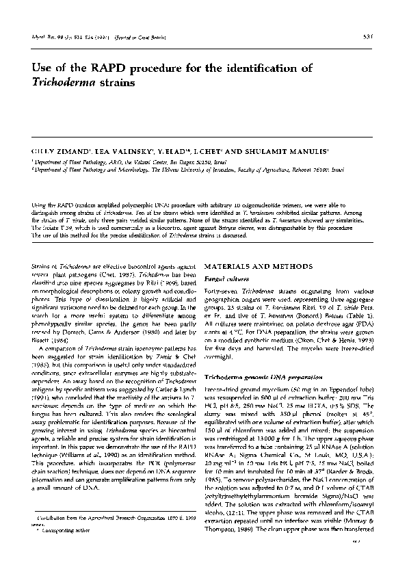 (PDF) Use of the RAPD procedure for the identification of Trichoderma ...