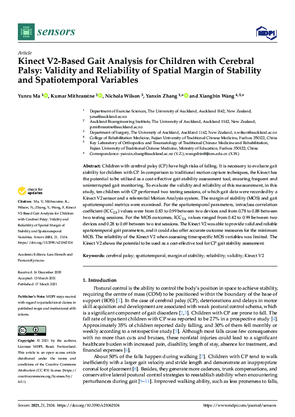 (PDF) Kinect V2-Based Gait Analysis for Children with Cerebral Palsy ...