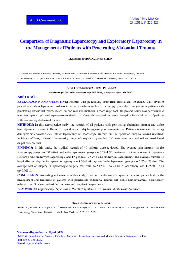 (PDF) Comparison of Diagnostic Laparoscopy and Exploratory Laparotomy ...