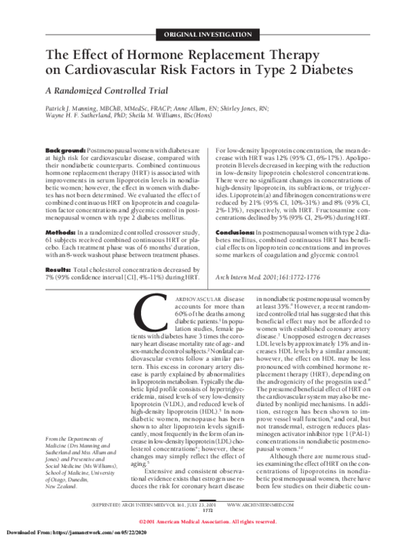 (PDF) The Effect of Hormone Replacement Therapy on Cardiovascular Risk ...