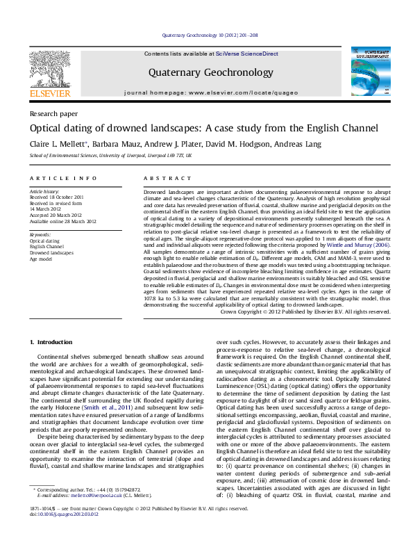 (PDF) Optical dating of drowned landscapes: A case study from the ...