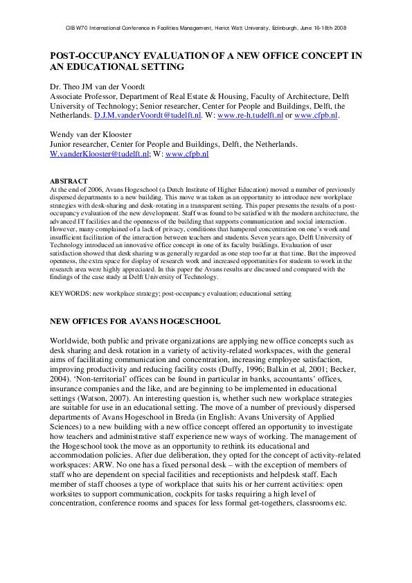 (PDF) Post-occupancy evaluation of a new office concept in an ...