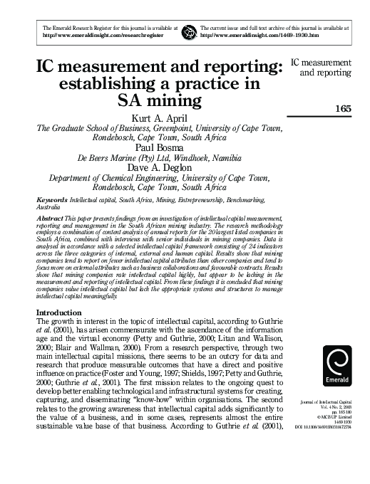 (PDF) IC measurement and reporting: establishing a practice in SA mining