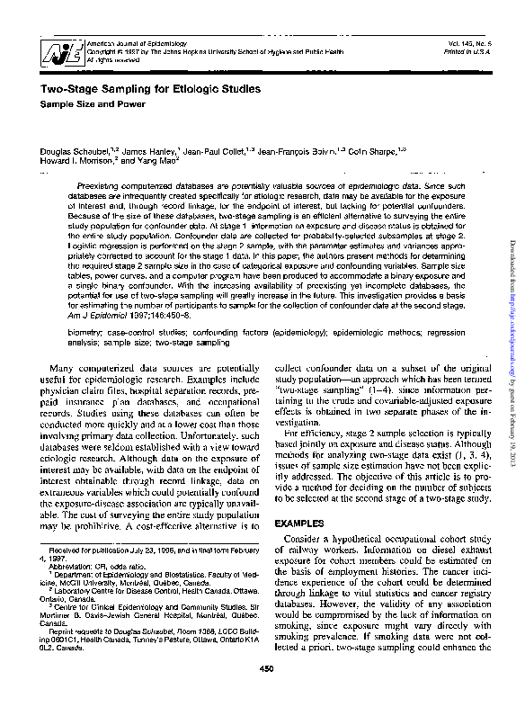 (PDF) Two-Stage Sampling for Etiologic Studies: Sample Size and Power