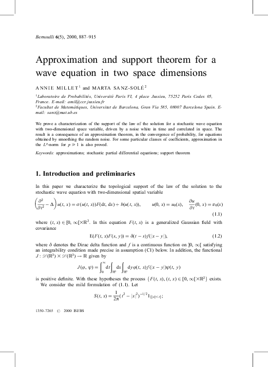 (PDF) Approximation and Support Theorem for a Wave Equation in Two ...