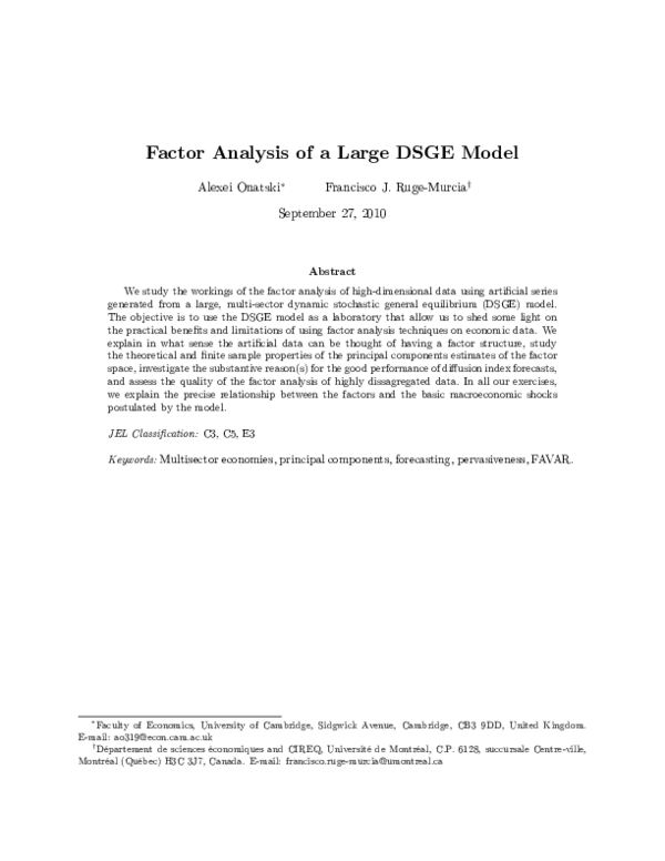 (PDF) Factor Analysis of a Large Dsge Model