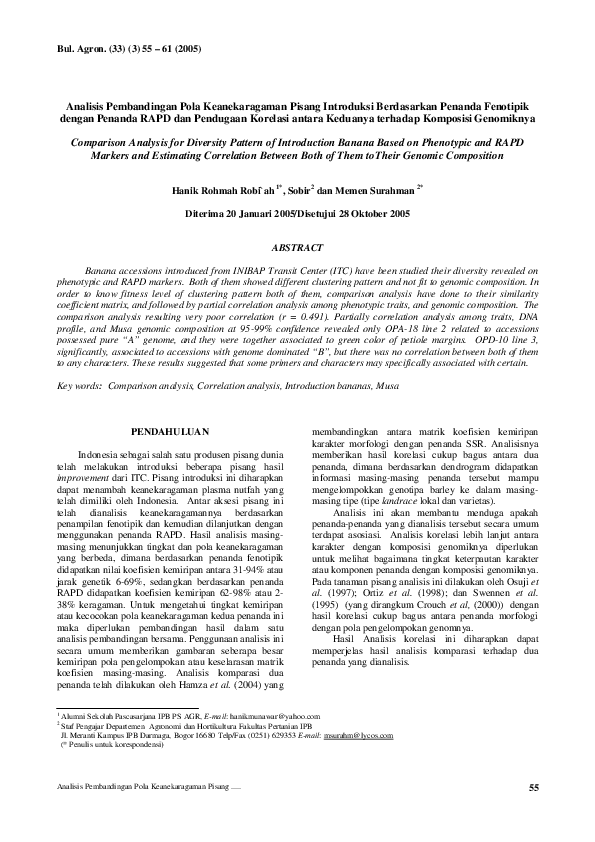 (PDF) Analisis Pembandingan Pola Keanekaragaman Pisang Introduksi ...