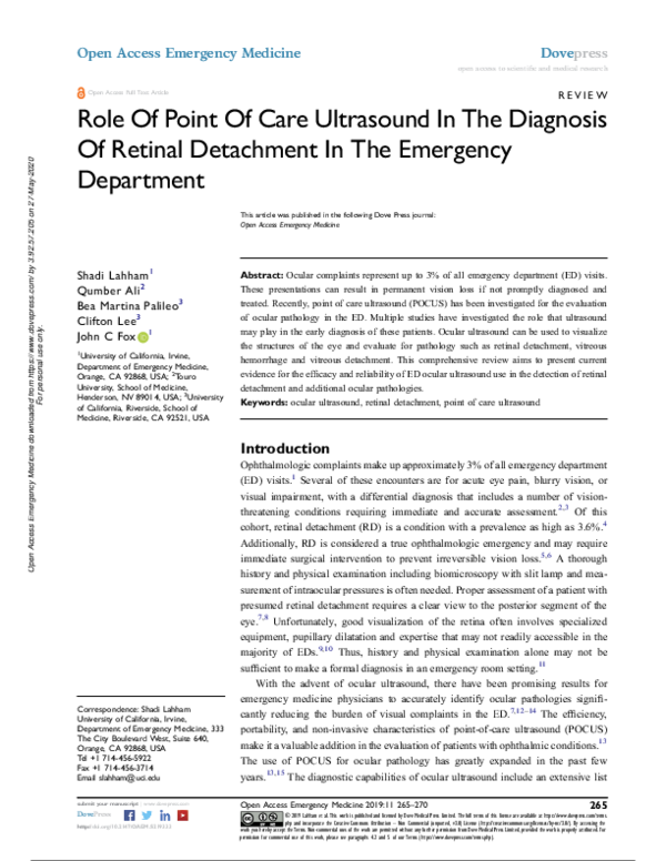 (PDF) Role Of Point Of Care Ultrasound In The Diagnosis Of Retinal ...