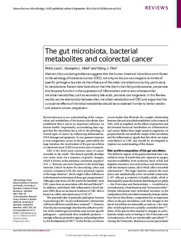 (PDF) The gut microbiota, bacterial metabolites and colorectal cancer