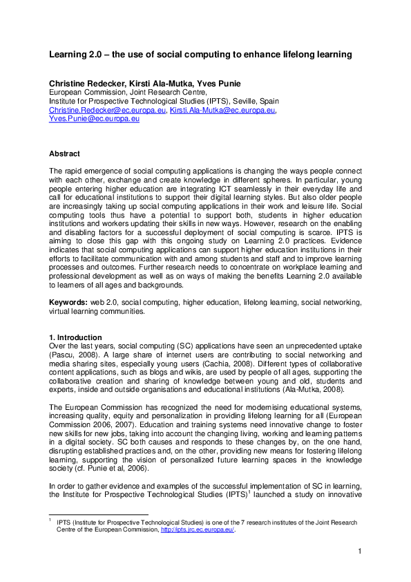 (PDF) Learning 2.0 - the use of social computing to enhance lifelong ...