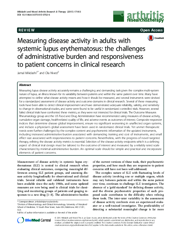 (PDF) Measuring disease activity in adults with systemic lupus ...