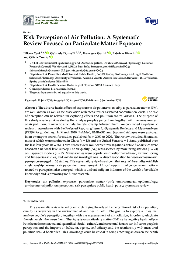 (PDF) Risk Perception of Air Pollution: A Systematic Review Focused on ...