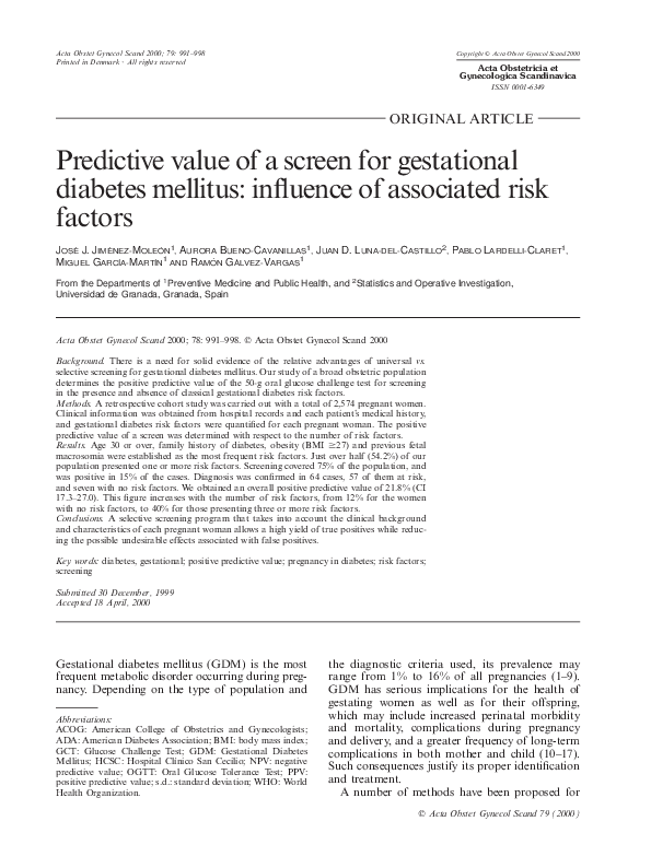 (PDF) Predictive value of a screen for gestational diabetes mellitus ...