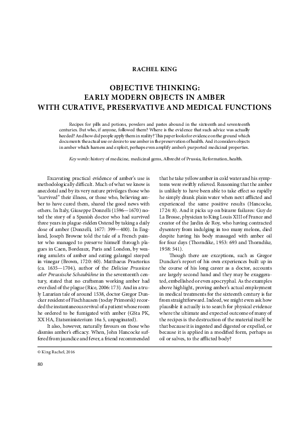 (PDF) Objective Thinking: Early Modern Objects in Amber with Curative ...