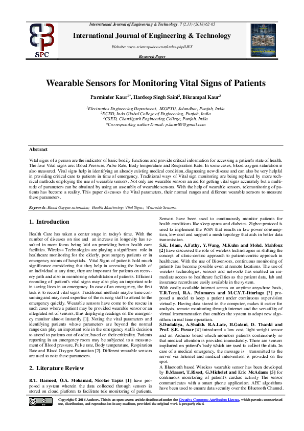 (PDF) Wearable Sensors for Monitoring Vital Signs of Patients