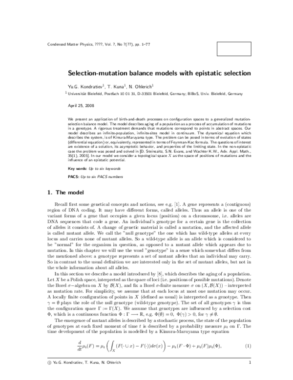 (PDF) Selection-mutation balance models with epistatic selection