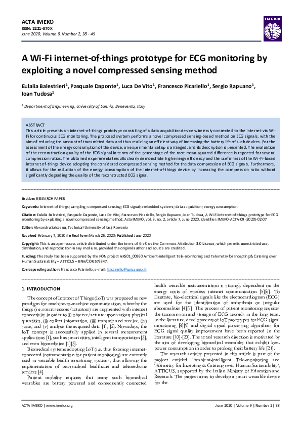 (PDF) A Wi-Fi IoT prototype for ECG monitoring exploiting a novel ...