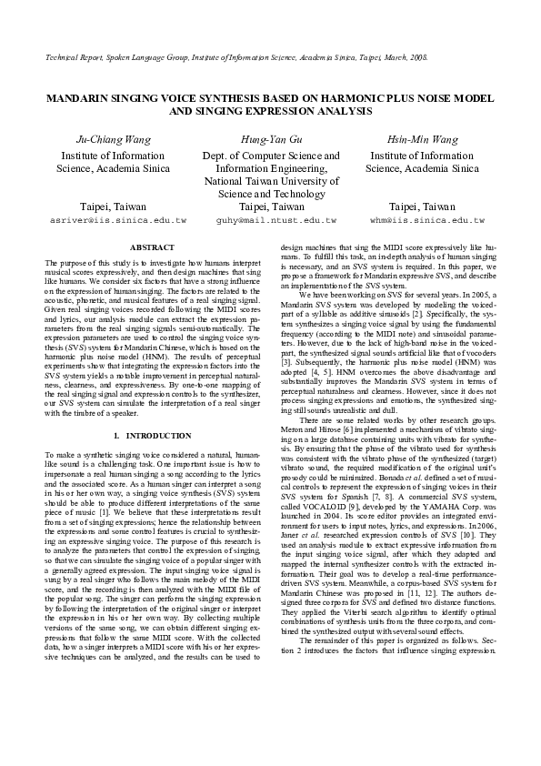 (PDF) Mandarin Singing Voice Synthesis Based on Harmonic Plus Noise ...