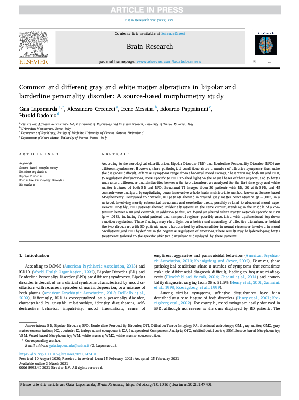 (PDF) Common and different gray and white matter alterations in bipolar ...