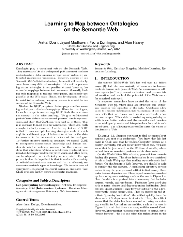 (PDF) Learning to map between ontologies on the semantic web