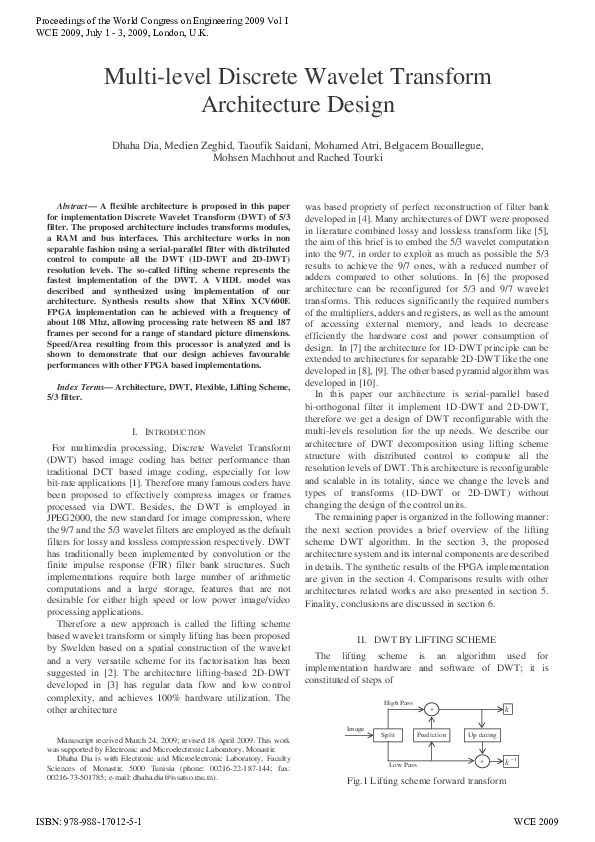 Pdf Multi Level Discrete Wavelet Transform Architecture Design Pdf Multi Level Discrete Wavelet Transform Architecture Design