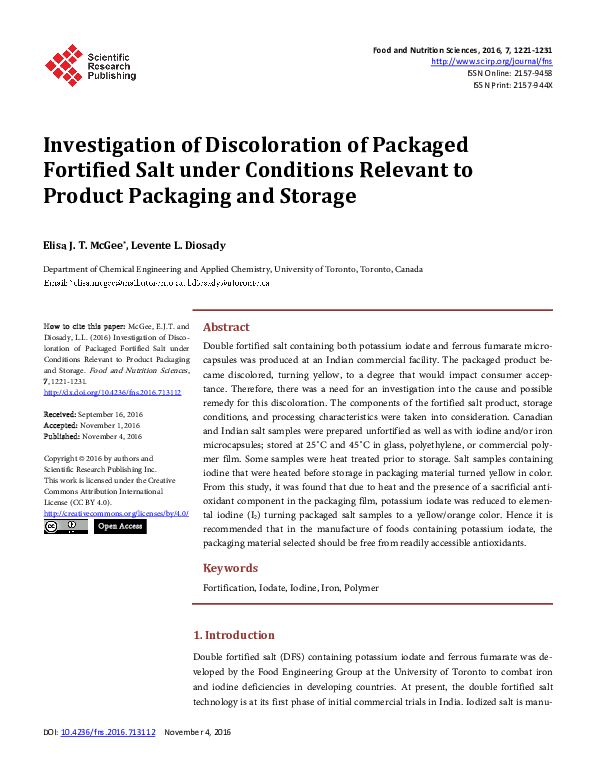 (PDF) Investigation of Discoloration of Packaged Fortified Salt under ...