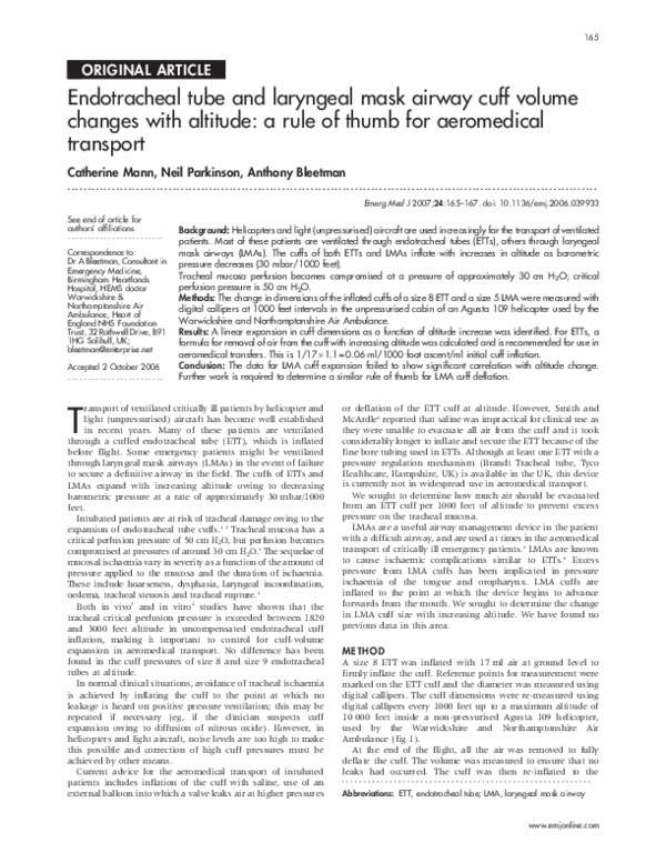 (PDF) Endotracheal tube and laryngeal mask airway cuff volume changes ...