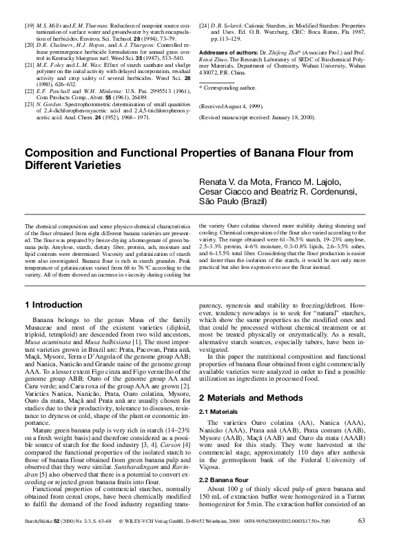 (PDF) Composition and Functional Properties of Banana Flour from