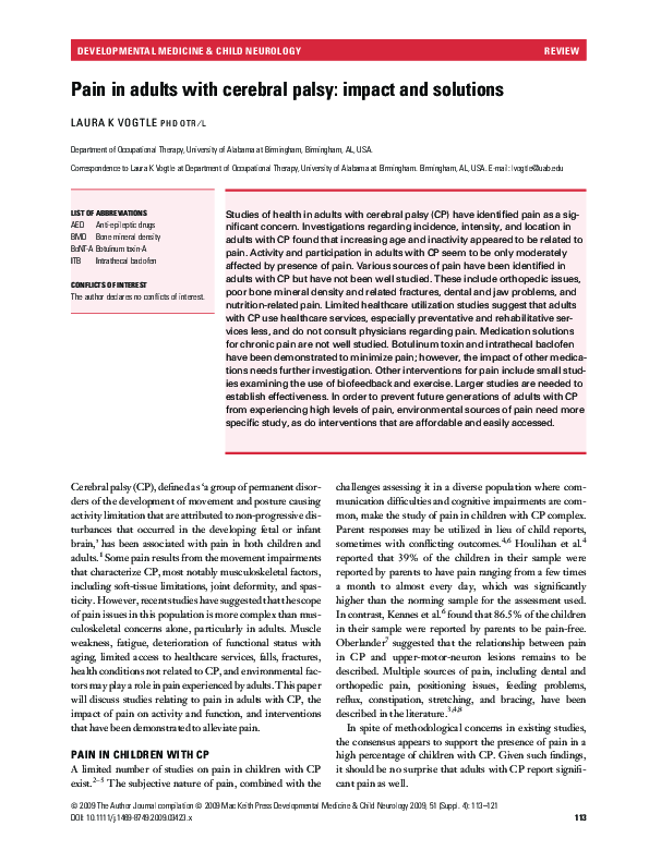 (PDF) Pain in adults with cerebral palsy: impact and solutions