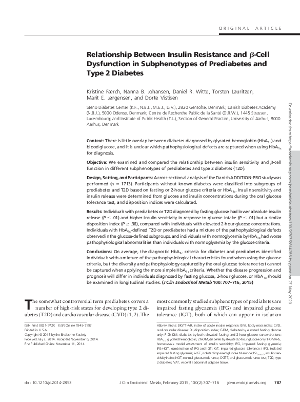 (PDF) Relationship Between Insulin Resistance and β-Cell Dysfunction in ...