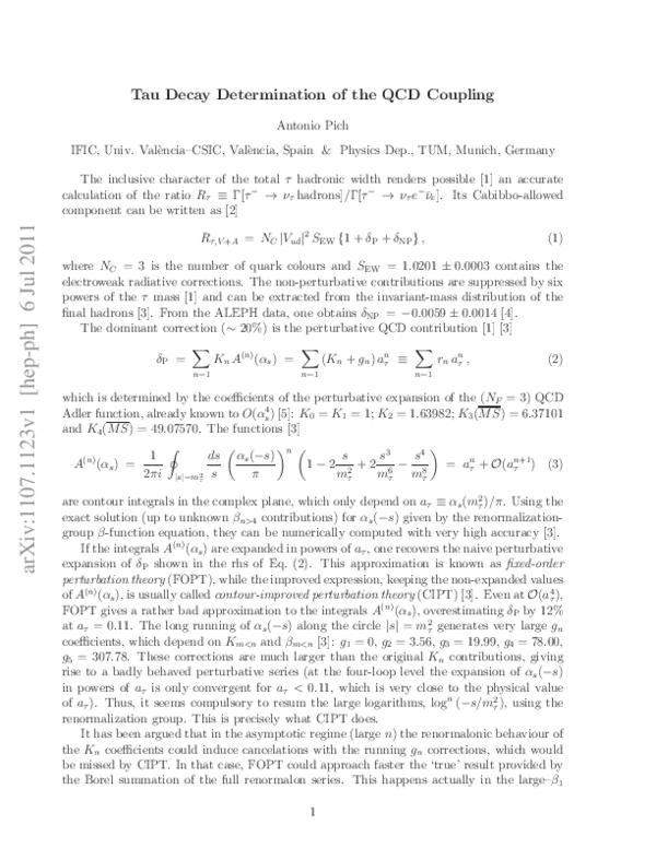 (PDF) Tau Decay Determination of the QCD Coupling