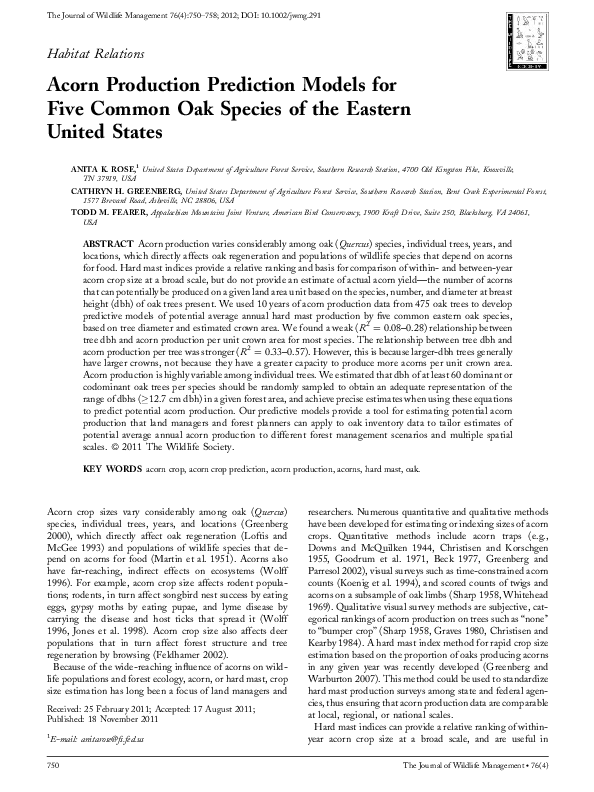 (PDF) Acorn production prediction models for five common oak species of ...