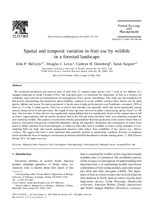 (PDF) Spatial and temporal variation in fruit use by wildlife in a ...
