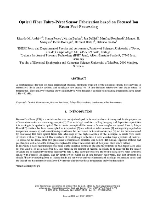 (PDF) Optical fiber Fabry-Pérot sensor fabrication based on focused ion ...