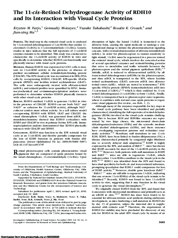 (PDF) The 11-cis-Retinol Dehydrogenase Activity of RDH10 and Its ...