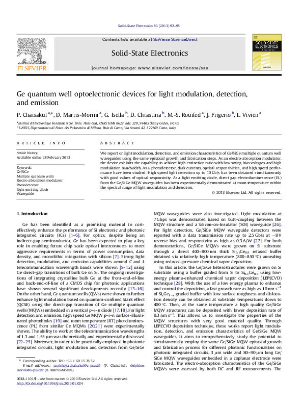 (PDF) Ge quantum well optoelectronic devices for light modulation ...
