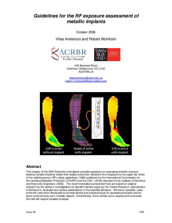 (PDF) Guidelines for the RF exposure assessment of metallic implants