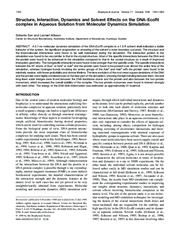 (PDF) Structure, Interaction, Dynamics and Solvent Effects on the DNA ...