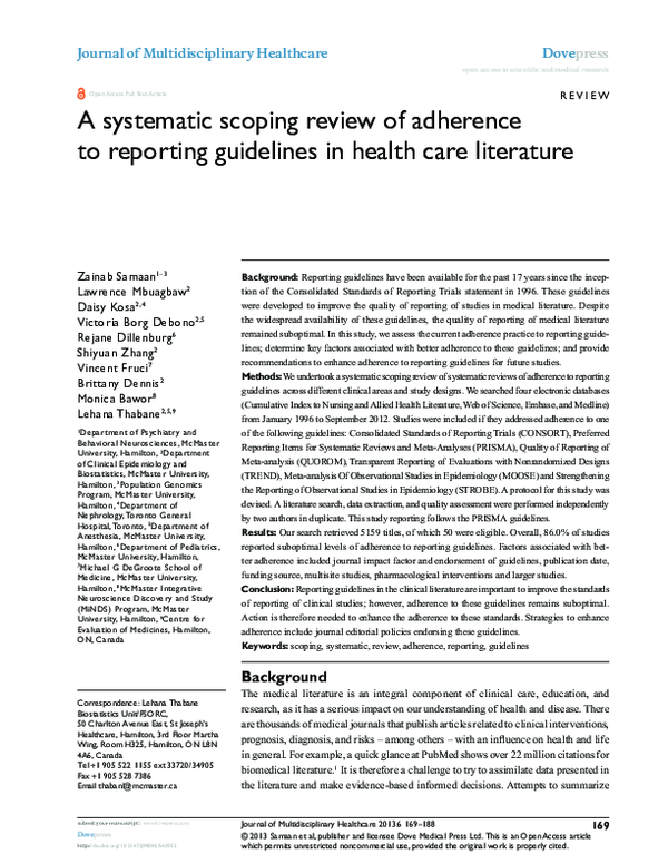 (PDF) A systematic scoping review of adherence to reporting guidelines ...